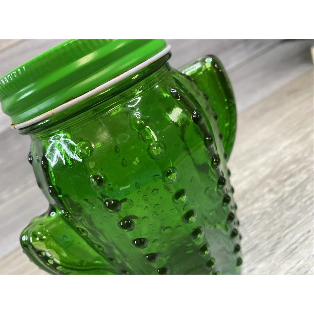Green cactus-shaped glass mason jar‎ with a lid No Straw 5.5